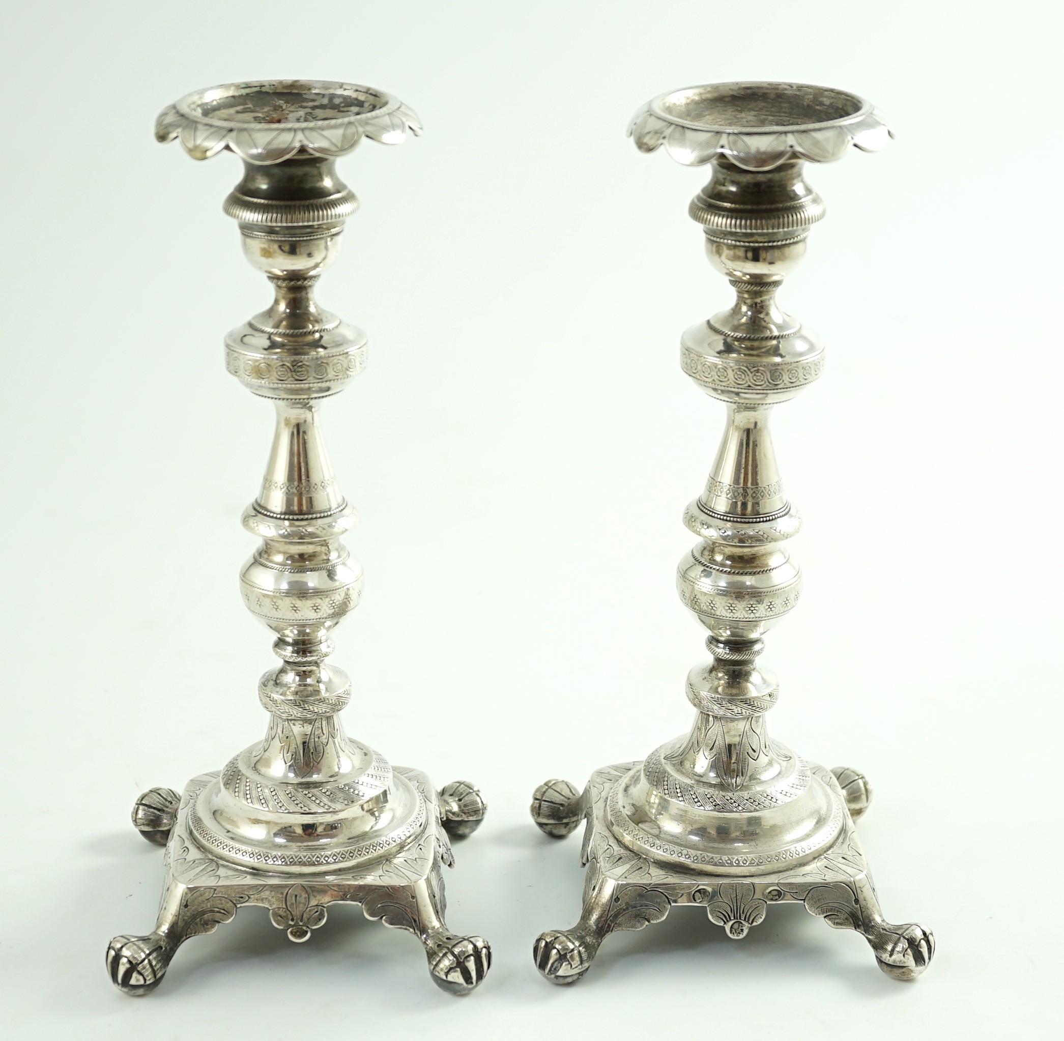 A pair of early 19th century Portuguese silver candlesticks